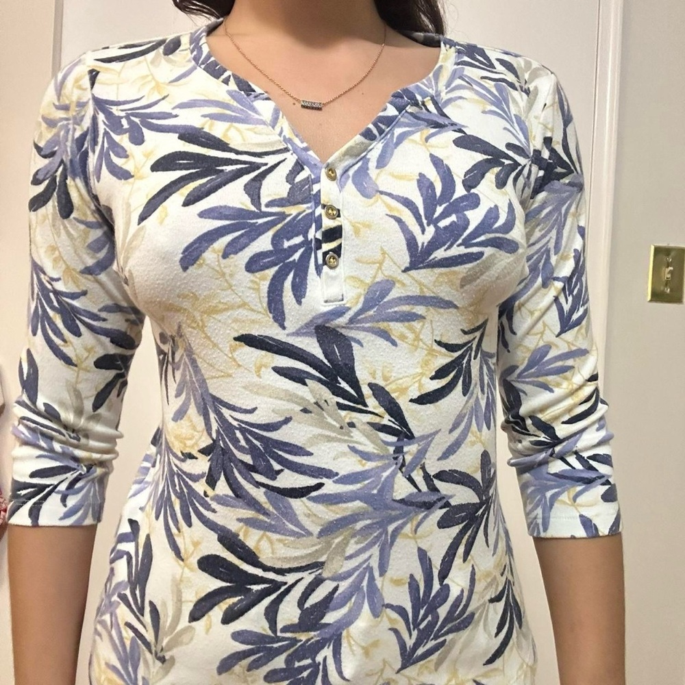 💙 Karen Scott Cotton Floral Pattern Top Size Small